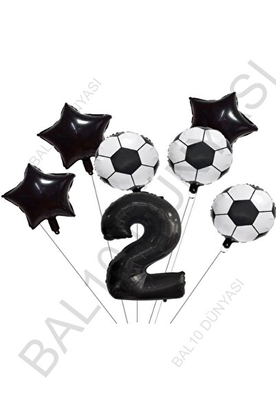 BAL10 DÜNYASI Star Number Football Ball Patterned Foil Balloon Set Age 2