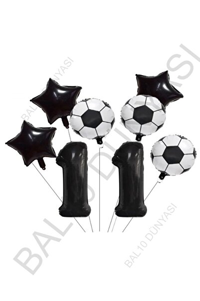 BAL10 DÜNYASI Star Number Football Ball Patterned Foil Balloon Set Age 11