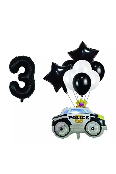 BAL10 DÜNYASI Police (Police Car) Foil Balloon Set Age 3