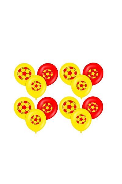 BAL10 DÜNYASI Yellow Red Fan Printed Latex Balloon 10 Pieces