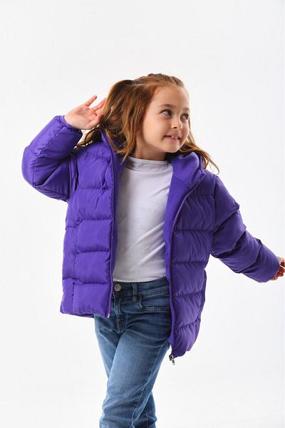 Mina Purple Inflatable Girl's Jacket - With Padding, Hood and Inner Fleece