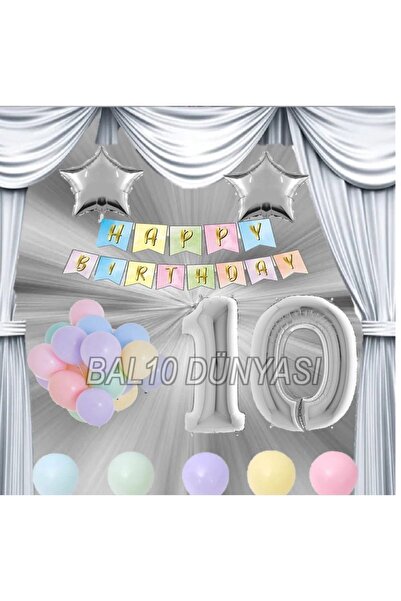 BAL10 DÜNYASI Gümüş Renk Yıldız Folyo Balon Seti 10 Yaş