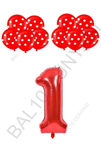 BAL10 DÜNYASI Red Number and Red and White Score Balloon Set Age 1