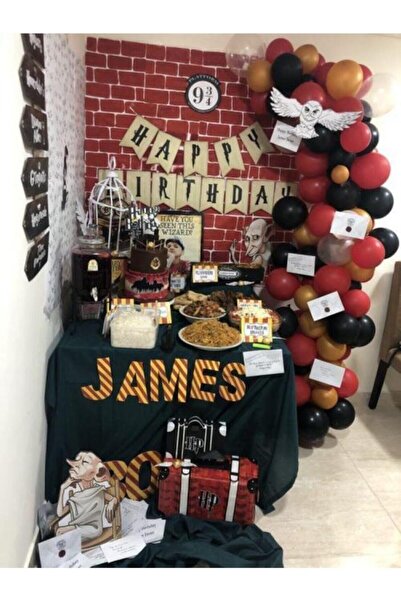 BAL10 DÜNYASI 50 Adet Kırmızı Siyah Gold Balon Zincir Harry Potter Konsept Ba...