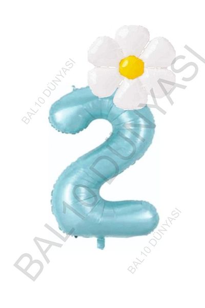 BAL10 DÜNYASI Blue Number and White Daisy Foil Balloon Set Age 2