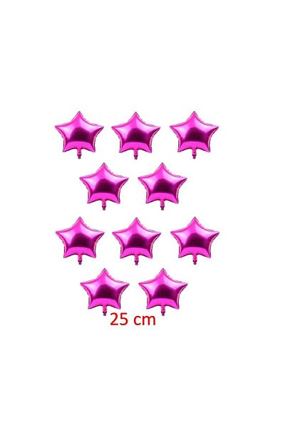 BAL10 DÜNYASI Fuchsia Pink Color 10Inch 25cm Star Foil Balloon 10Pcs