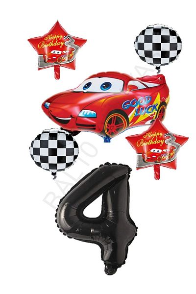 BAL10 DÜNYASI Racing Themed Car and Star Foil Balloon Set Age 4
