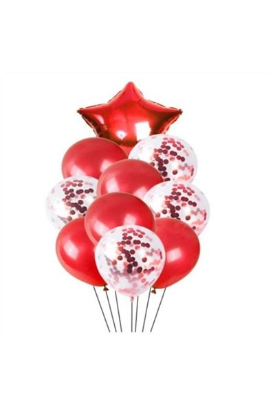 BAL10 DÜNYASI Valentine's Day Star Foil Balloon Transparent Confetti Balloon Set