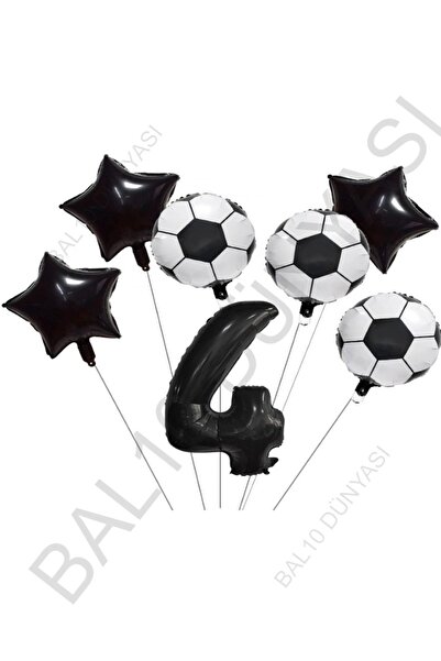BAL10 DÜNYASI Star Number Football Ball Patterned Foil Balloon Set Age 4