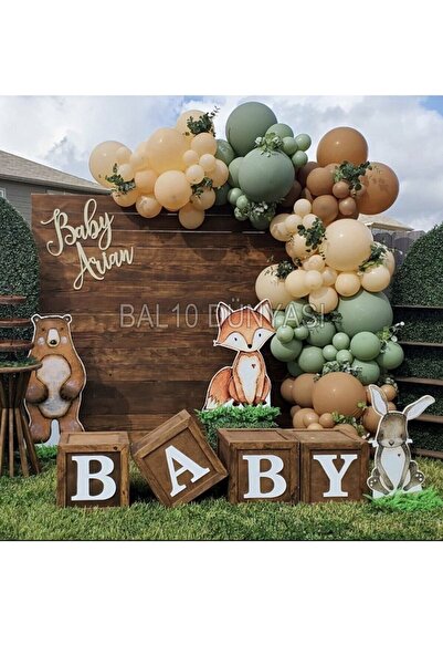 BAL10 DÜNYASI Caramel Skin Mold Green Color Balloon Chain 70 Pieces + 5 Mt Ba...