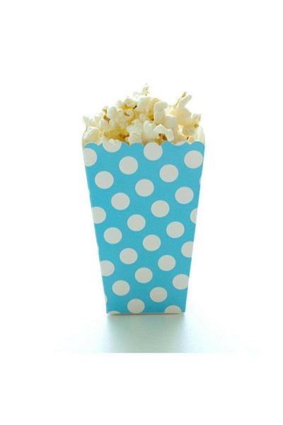 BAL10 DÜNYASI Blue Polka Dot Popcorn Box (corn, Chips Box) 8 Pieces