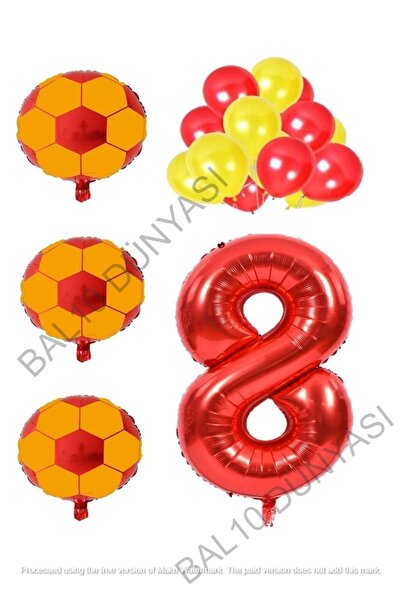 BAL10 DÜNYASI Yellow Red Football Ball Foil And Latex Balloon Number Set Age 8