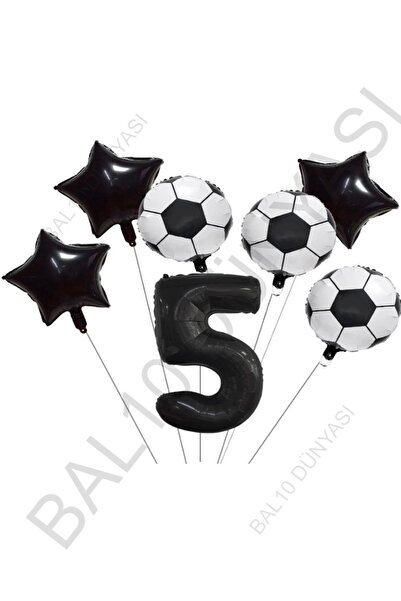 BAL10 DÜNYASI Star Number Football Ball Patterned Foil Balloon Set Age 5
