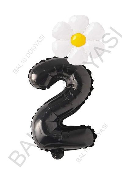 BAL10 DÜNYASI Black Number and White Daisy Foil Balloon Set Age 2