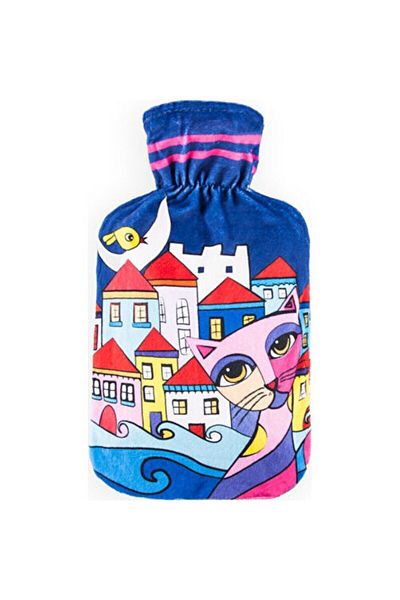esdekor 2lt 20x35cm Hot Water Bag - Design Owl And City Collection, 1 Piece for Cold Winter