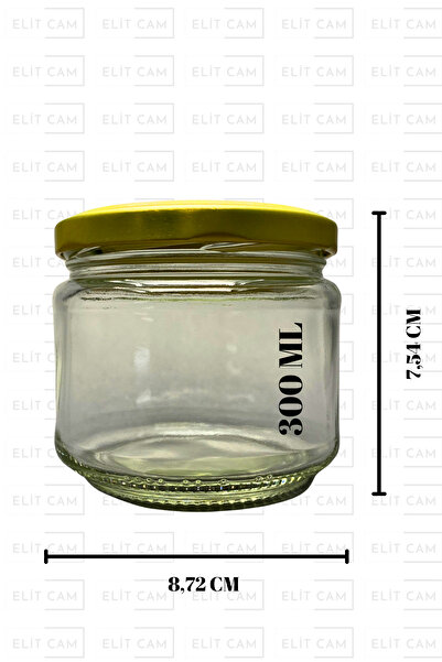 Elitcam 300 ML ŞEFFAF CAM KAVANOZ - GOLD METAL KAPAK - MOGNOLİA KAVANOZU