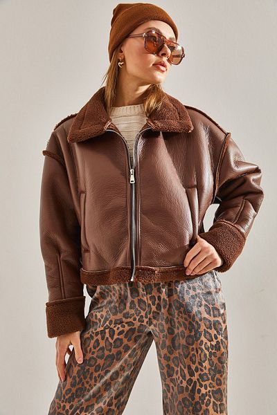 Bianco Lucci Laminierter Ledermantel Roder für Damen 2291 - Ärmelfaltendetail