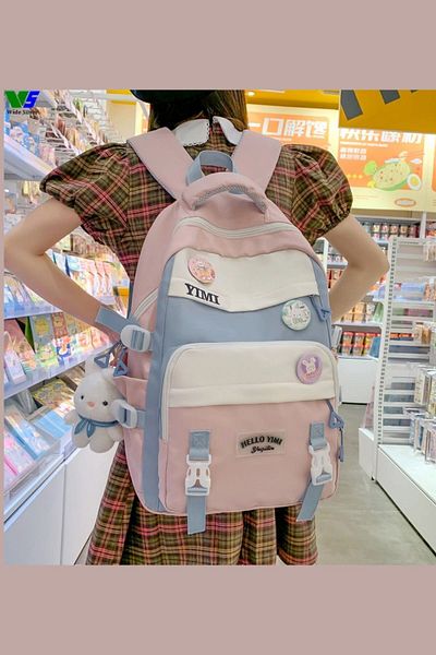 roys joys Rucsac de școală Luffy Pink Blue - Ursuleț, stil coreean Hdl02