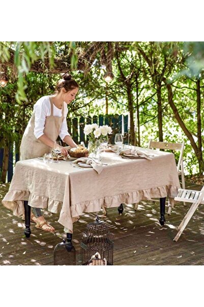 Diseno %100 PAMUK KETEN FIRFIRLI VİNTAGE MASA ÖRTÜSÜ