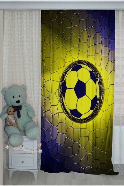 Bebişim Halı Yellow Navy Blue Double Winged Background Curtain - Children's Room Fan