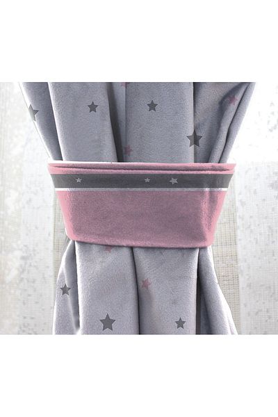 Bebişim Halı Pink Star Pattern - Double Winged Children's Room Background Curtain