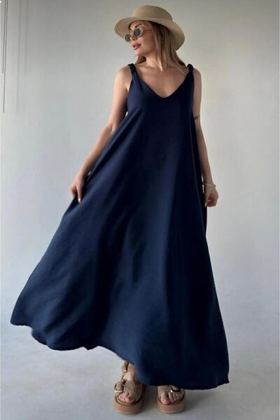 JUST MAY Lacivert Keten Bodrum Elbise