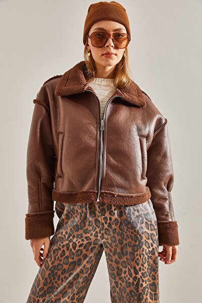 Bianco Lucci Kadın Kol Pile Detay Lamine Deri Roder Mont 2291