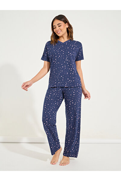 Styli Cotton All Over Star Print T-Shirt & Pyjama Set