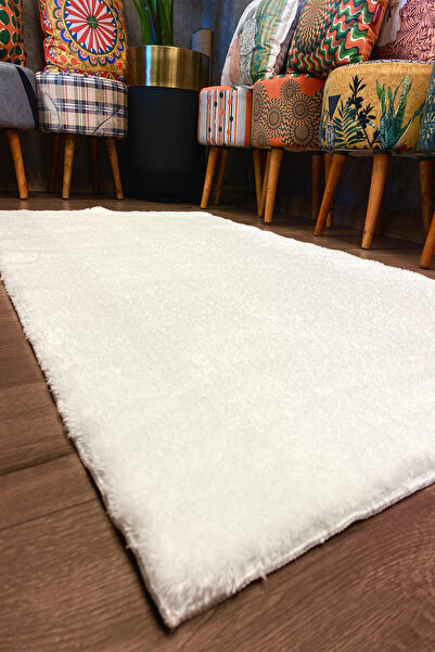 DEKOMOD Peluş Halı Beyaz Tüylü Yumuşak, Yıkanabilir, Kaymaz Taban Dekoratif Halı Yolluk