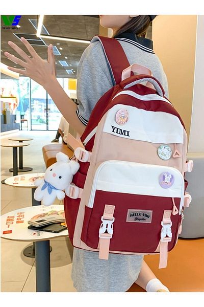 roys joys Rucsac de școală Luffy Burgundy - stil coreean și ursuleț