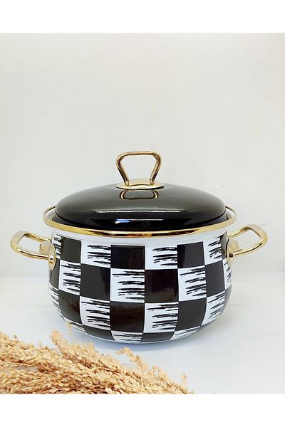 EBRULİEMAYE Dama Luxury Enamel Pot 3.75 Liter 22 cm Enamel Milk Yogurt Stew Soup Pot