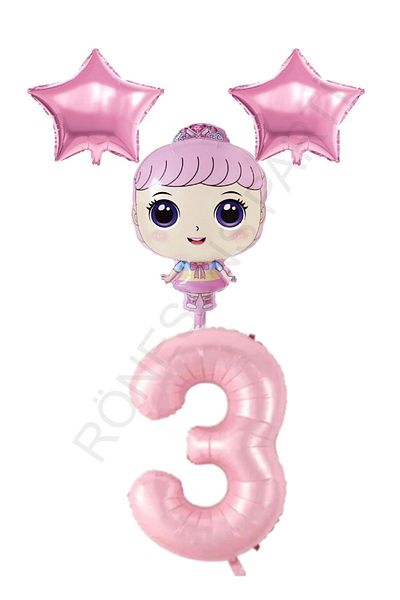 MYLOCK PinK Number and Star Foil Balloon Set for BabY Girl - Age 3