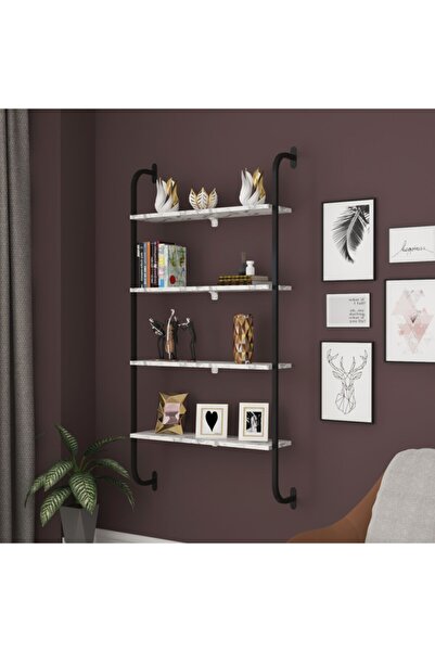 SENSA MODÜLER MOBİLYA Metal Kitaplık Duvar Rafı Beyaz Mermer