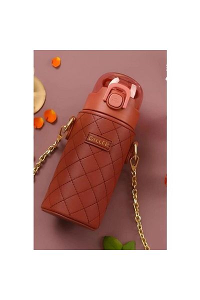 Uzspace Tongues Steel Thermos Flask with Straw 450ML Red
