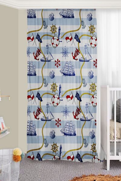 Bebişim Halı Sailing Rudder Sailor for Children's Room - Double Winged Background Curtain