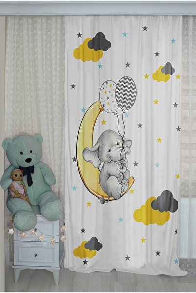 Bebişim Halı Double Winged Cute Elephant Children's Room - Background Curtain