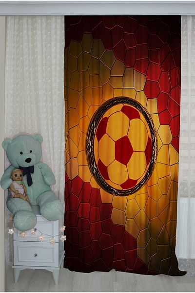 Bebişim Halı Yellow Red Double Winged Fan Children's Room Curtain