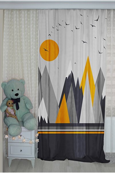 Bebişim Halı Double Winged Scandinavian Mountain Children's Room - Background Curtain