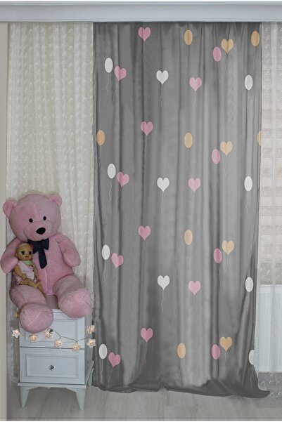 Bebişim Halı Children's Room with Double Wings and Pink Balloons - Background Curtain