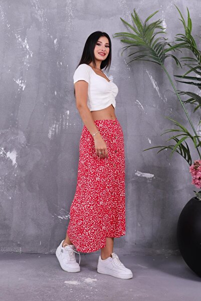 ZEYWEAR Button Detailed Floral Skirt