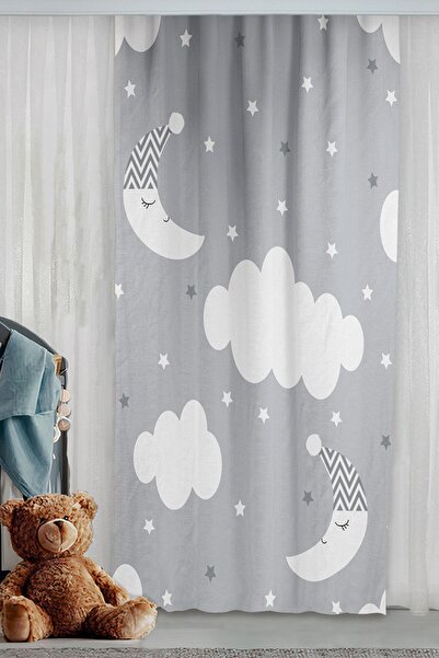 Bebişim Halı Cute Moon Grandpa Cloud Star Double Winged Children's Room Background Curtain
