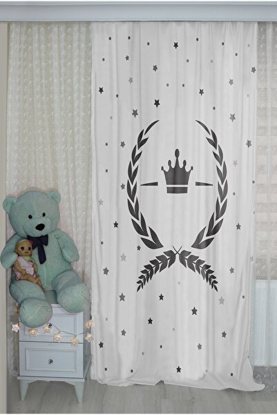 Bebişim Halı Double Winged Gray Crowned Children's Room - Background Curtain