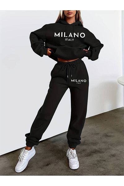 MODARİCH milano Black JoggEr SwEatshirt and SwEatpants SEt - HoodEd
