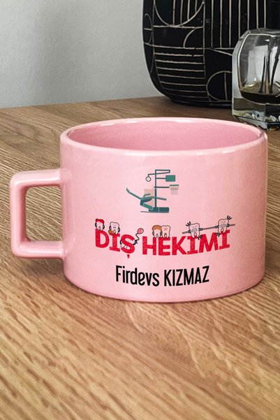 Hedizu Kişiye Özel Diş Hekimi Pastel Fincan Pembe Diş Hekimleri Günü Hediyesi