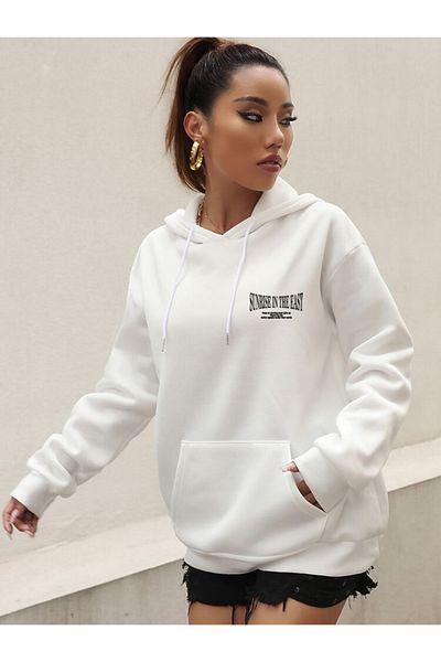 DEEPSENCE White Oversize Sweatshirt - Women, Printed in Note