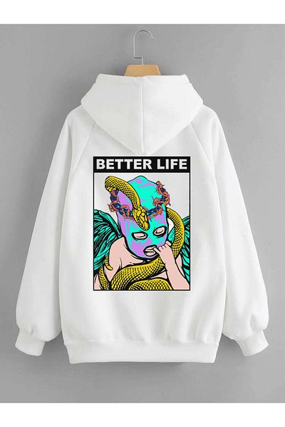 DEEPSENCE White Men'S SweatShirt - Hooded, Back Butter Life Print