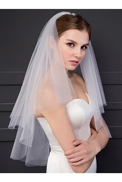 Merio tasarım طرحة زفاف من طبقتين - حجاب زفاف، مع مشط أبيض أوف وايتطويل صلب 1...