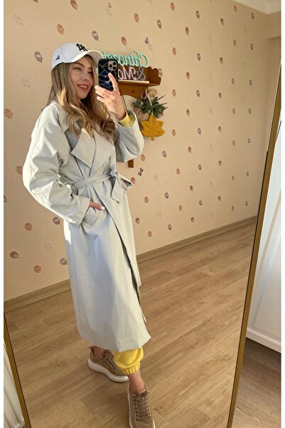 Chinozetti And Mom Açık Gri Geniş Yaka Trençkot