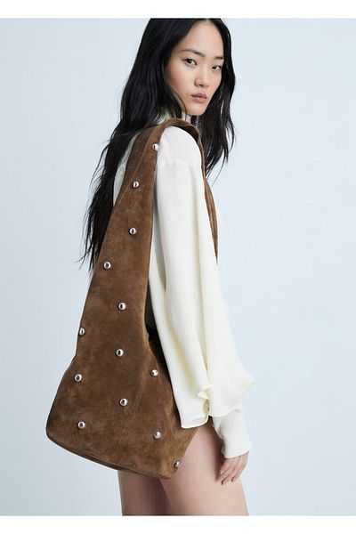 MANGO Woman Torba ze skóry z ćwiekami
