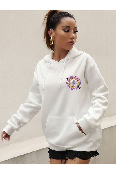 DEEPSENCE White Oversize Sweatshirt - WoMen's, Word Mind Printed